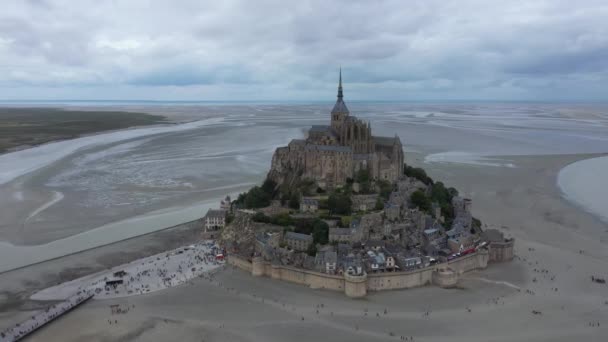 Luchtfoto Van Mont Saint Michel Normandië Frankrijk — Stockvideo