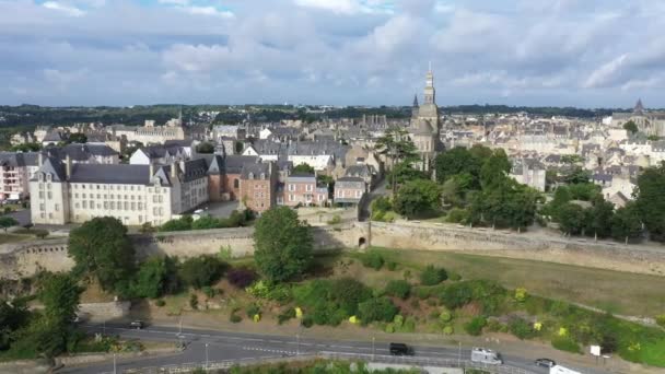 Повітряний Вид Історичне Місто Дінан Бретані Франція — стокове відео