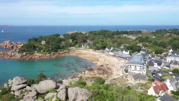 Aerial View Saint Guirec Pink Granite Coast Brittany France — Stock Video