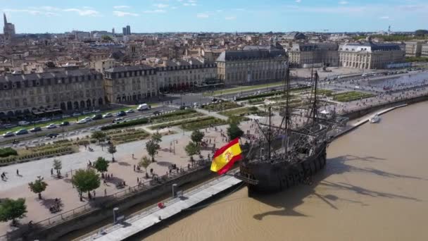 Bordeaux Luftaufnahme Von Quai Lune Und Place Bourse — Stockvideo