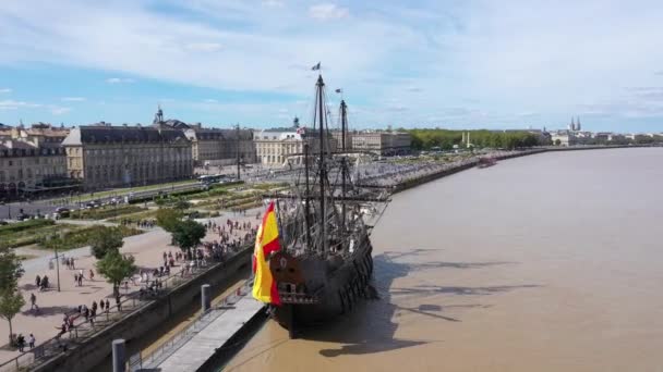 Bordeaux Flygfoto Över Quai Lune Och Plats Bourse — Stockvideo