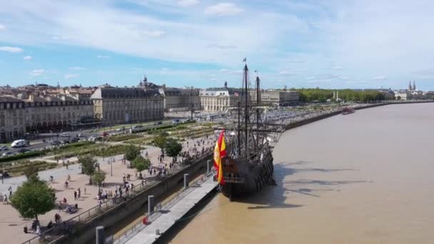 Bordeaux Flygfoto Över Quai Lune Och Plats Bourse — Stockvideo