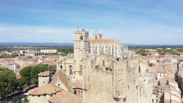 Flygfoto Över Narbonne Med Saint Just Och Saint Pasteur Cathedral — Stockvideo