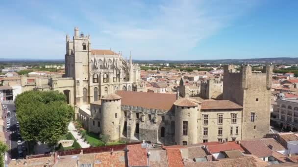 Flygfoto Över Narbonne Med Saint Just Och Saint Pasteur Cathedral — Stockvideo