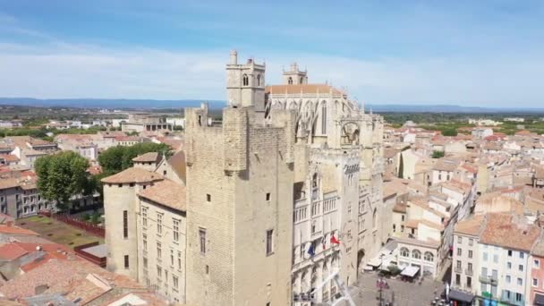 Luftaufnahme Von Narbonne Mit Heiliger Gerecht Und Heiliger Pasteur Kathedrale — Stockvideo