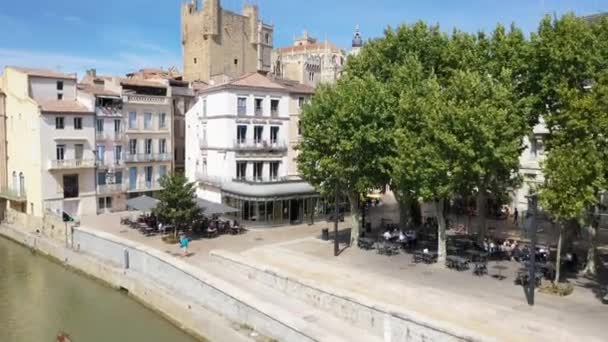 Flygfoto Över Narbonne Med Saint Just Och Saint Pasteur Cathedral — Stockvideo