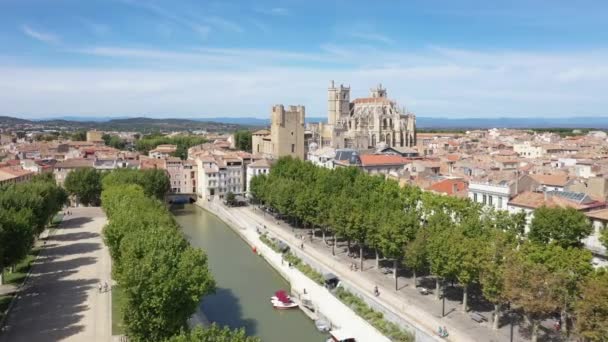 Flygfoto Över Narbonne Med Saint Just Och Saint Pasteur Cathedral — Stockvideo