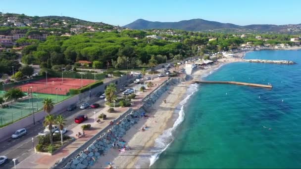 Vista Aérea Praia Ste Maxime Localizada Riviera Francesa Departamento Var — Vídeo de Stock