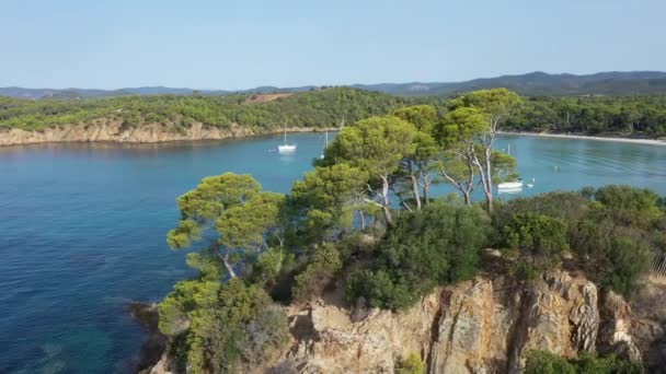 Αεροφωτογραφία Του Cap Leoube Και Της Παραλίας Estagnol Που Βρίσκεται — Αρχείο Βίντεο