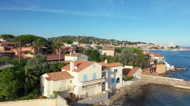 Luftaufnahme Vom Strand Ste Maxime Der Französischen Riviera Departement Var — Stockvideo