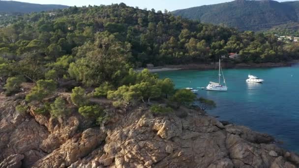 Aerial View Tip Beach Layet Cavaliere Located Lavandou French Meditteranean — Stock Video