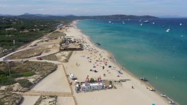 Vista Aérea Praia Pampelonne Famosa Praia Tropez Riviera Francesa — Vídeo de Stock