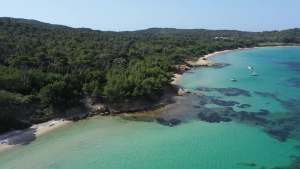 Luftaufnahme Der Insel Porquerolles Nationalpark Port Cros Blick Auf Den — Stockvideo