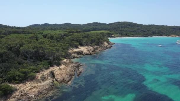 Vista Aérea Isla Porquerolles Parque Nacional Port Cros Vista Playa — Vídeo de stock