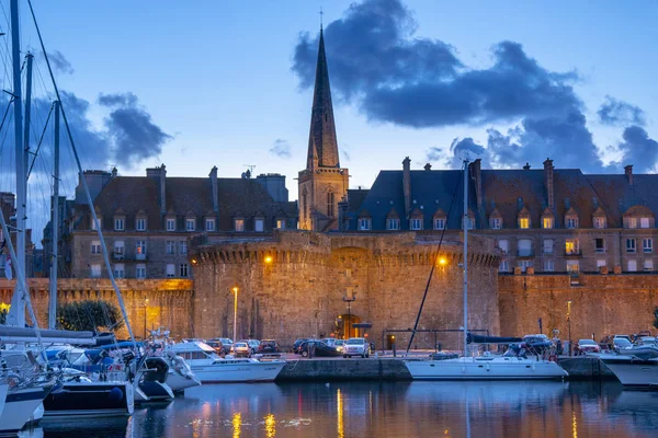 Saint Malo Nachts Uitzicht Haven Vestingwerken Van Saint Malo — Stockfoto