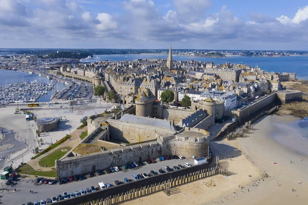 Flygfoto Över Den Vackra Staden Privateers Saint Malo Bretagne Frankrike — Stockfoto