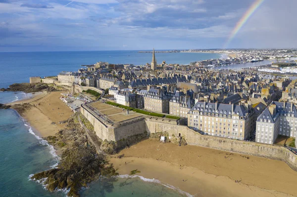 Luchtfoto Van Prachtige Stad Kapers Saint Malo Bretagne Frankrijk — Stockfoto