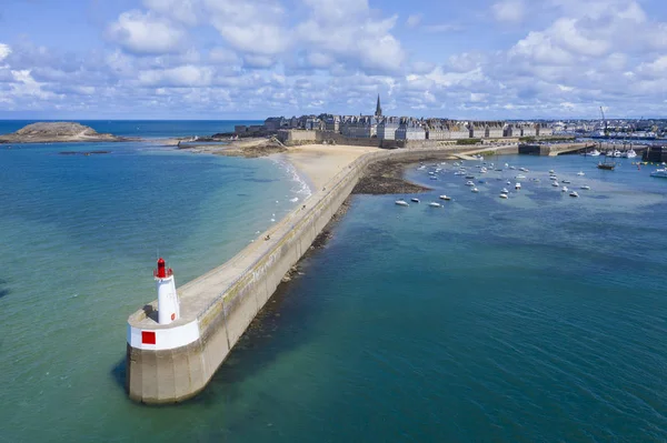 Luchtfoto Van Prachtige Stad Kapers Saint Malo Bretagne Frankrijk — Stockfoto