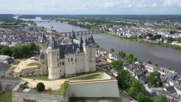 Vista Aérea Del Castillo Valle Del Loira Francia Saumur Castillo — Vídeo de stock