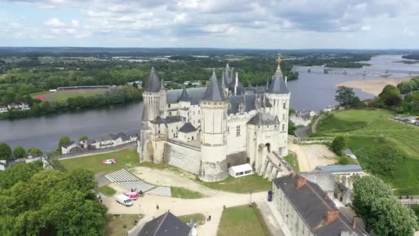 Letecký Pohled Hrad Loire Valley Francie Hrad Saumur Byl Postaven — Stock video