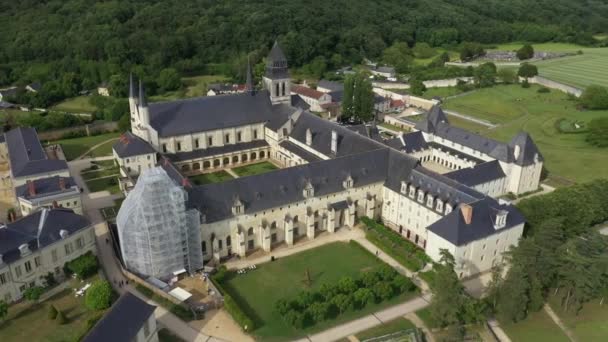 法国Unesco世界遗产所在地Loire Valley Fontevraud Anjou Fontevraud Abbaye Maine Loire省Fontevraud修道院的空中景观 — 图库视频影像