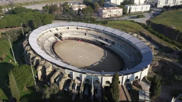 Vista Aérea Ruína Uma Arena Romana Frejus Sul França — Vídeo de Stock