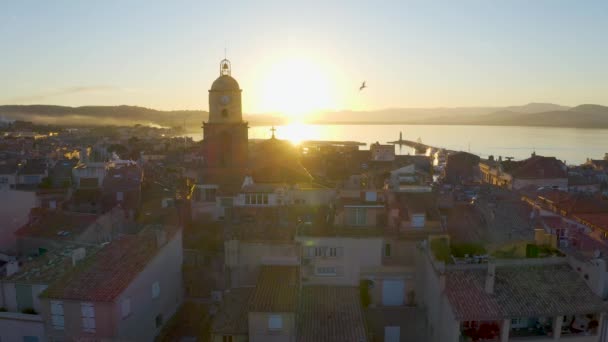 Frankrike Flygfoto Över Tropez Hamn Vid Solnedgången — Stockvideo