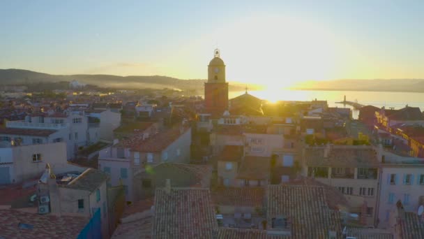 Frankrike Flygfoto Över Tropez Hamn Vid Solnedgången — Stockvideo