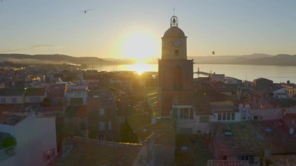 Frankrijk Luchtfoto Van Tropez Harbor Bij Zonsondergang — Stockvideo