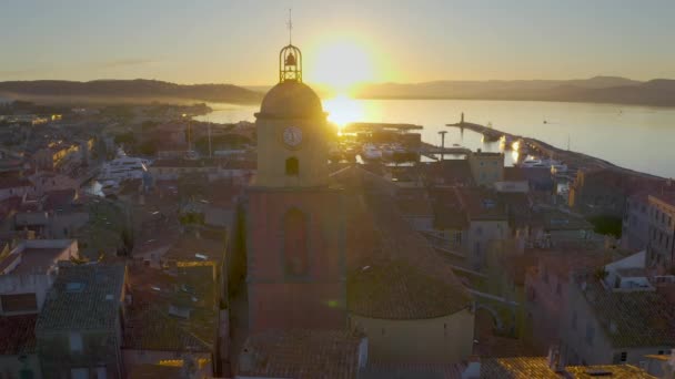 Frankrijk Luchtfoto Van Tropez Harbor Bij Zonsondergang — Stockvideo