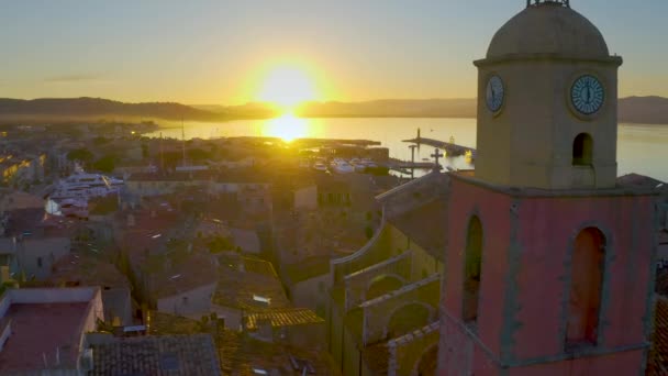 Frankrike Flygfoto Över Tropez Hamn Vid Solnedgången — Stockvideo