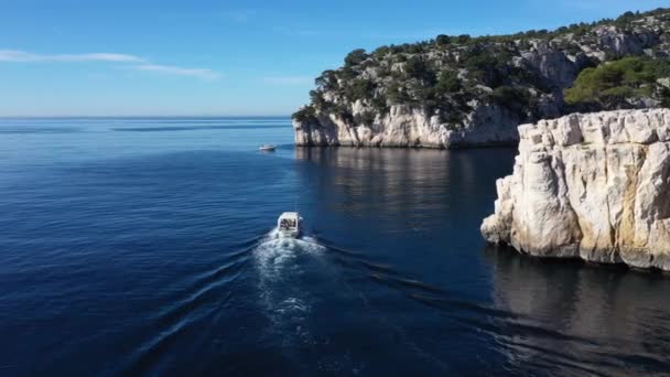 Uitzicht Vanuit Lucht Het Nationale Park Calanques Bij Het Vissersdorp — Stockvideo