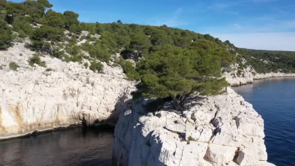 Uitzicht Vanuit Lucht Het Nationale Park Calanques Bij Het Vissersdorp — Stockvideo