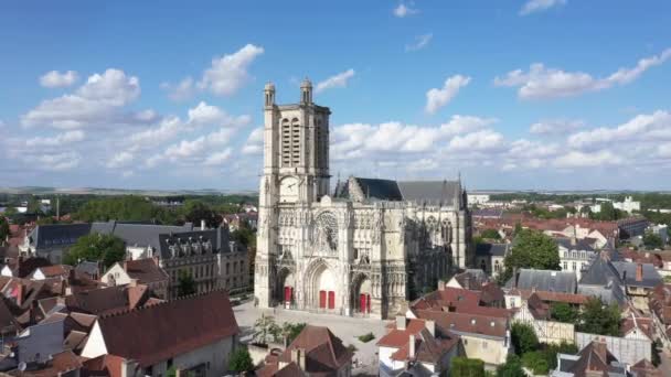 Troyes Luchtfoto Van Kathedraal Saint Pierre Saint Paul — Stockvideo