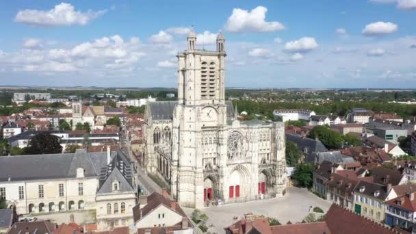 Troyes Luchtfoto Van Kathedraal Saint Pierre Saint Paul — Stockvideo