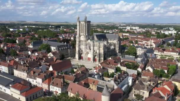 Troyes Luchtfoto Van Kathedraal Saint Pierre Saint Paul — Stockvideo
