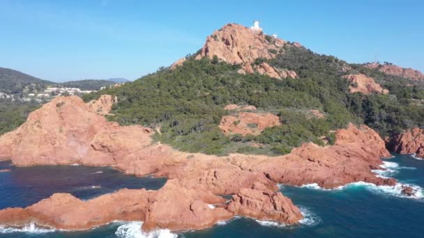 Luchtfoto Van Cap Esterel Aan Franse Rivièra Tussen Cannes Saint — Stockvideo