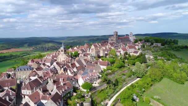 Vista Aérea Vezelay Património Mundial Unesco Borgonha França — Vídeo de Stock