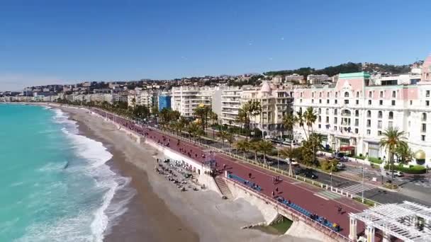 Νίκαια Γαλλία Αεροφωτογραφία Του Περιπάτου Des Anglais Cote Azur — Αρχείο Βίντεο
