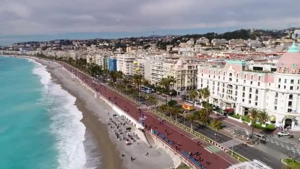Nicea Francja Widok Lotu Ptaka Promenadę Anglików Wybrzeże Kości Słoniowej — Wideo stockowe