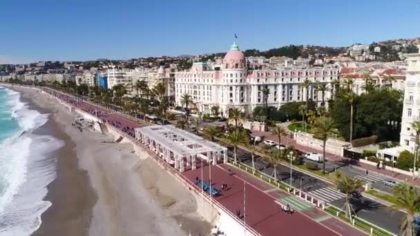 Νίκαια Γαλλία Αεροφωτογραφία Του Περιπάτου Des Anglais Cote Azur — Αρχείο Βίντεο