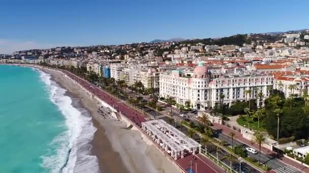 Niza Francia Vista Aérea Del Paseo Marítimo Des Anglais Costa — Vídeos de Stock