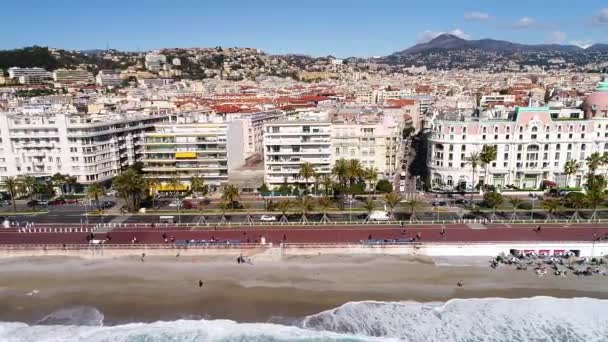 Nice Frankrike Flygfoto Över Strandpromenaden Anglais Cote Azur — Stockvideo