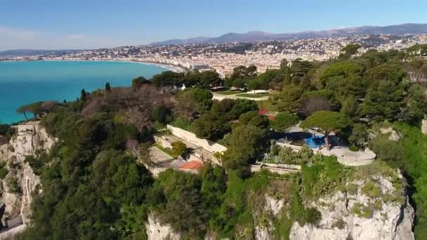 Niza Francia Vista Aérea Del Paseo Marítimo Des Anglais Costa — Vídeo de stock