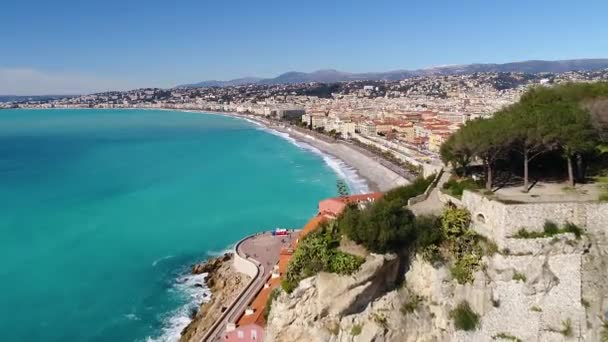 Niza Francia Vista Aérea Bahía Paseo Marítimo Des Anglais Costa — Vídeo de stock