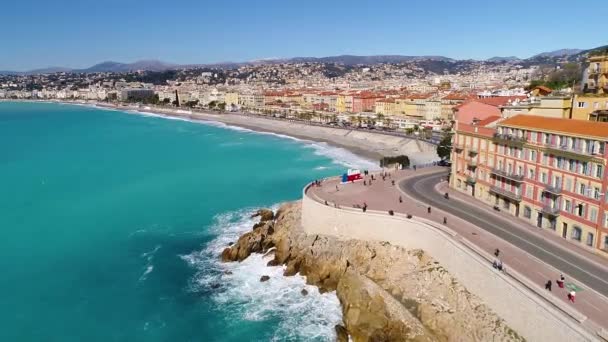 Nice France Aerial View Bay Promenade Des Anglais Cote Azur — ストック動画