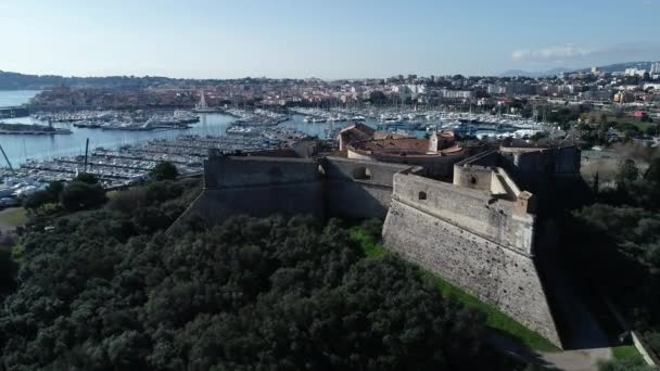 Luchtfoto Van Oude Stad Antibes Aan Franse Rivièra Fort Carre — Stockvideo