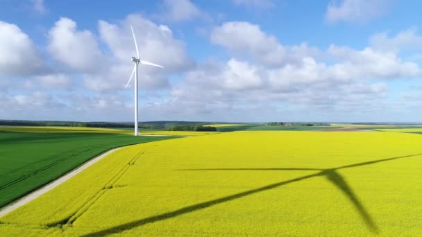 Vista Aérea Del Aerogenerador Sobre Los Campos — Vídeo de stock