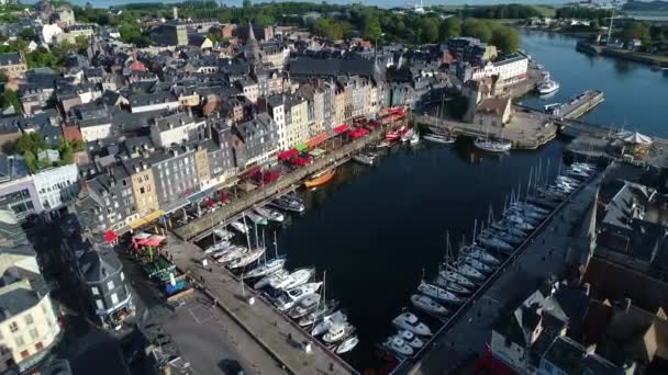 Fransa Normandiya Honfleur Havadan Görünüşü Onun Pitoresk Limanı Eski Havzası — Stok video