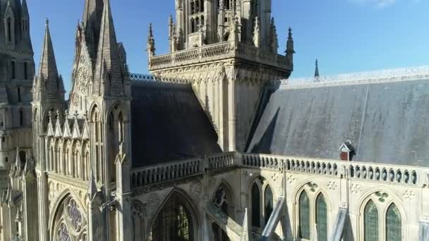 Bayeux Vista Aérea Catedral Medieval Notre Dame Departamento Calvados Normandía — Vídeos de Stock